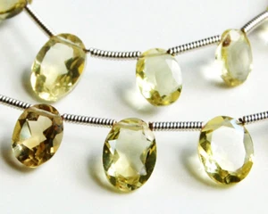 Natural Lemon Quartz Oval Briolette Pan Cut Gemstone Beads (5PCS) - Picture 1 of 4
