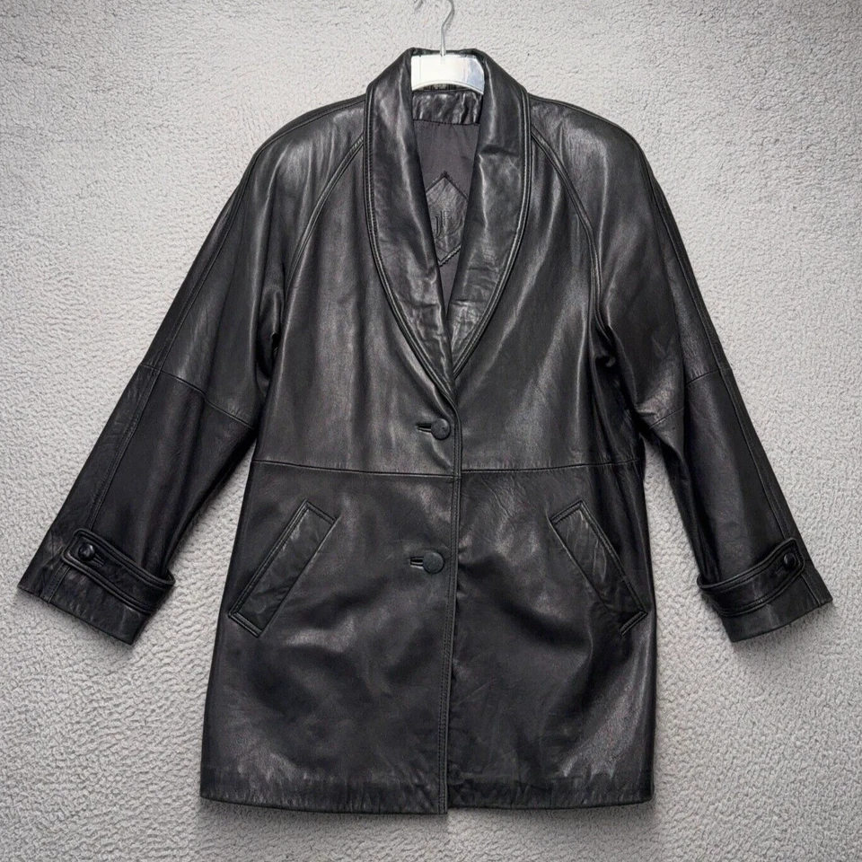 Chaqueta de cuero J Ferrar para mujer grande marrón botón delantero longitud media suave vintage Foto 1 de 4