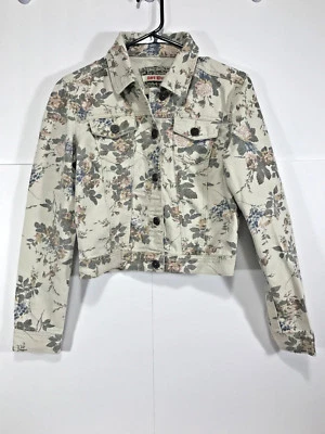 Chaqueta de jean elástica con botones de mezclilla floral Hot Kiss para mujer/junior talla S Foto 1 de 3