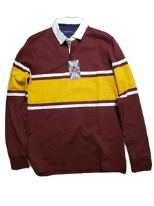 New English Laundry Color Block Striped Polo Shirt Burgundy Gold Size Small - Picture 1 of 4