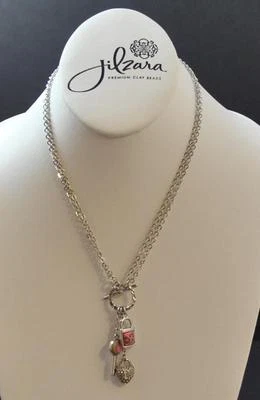 Jilzara Vintage Pink 2 Length Charm Necklace Polymer Clay Inlay Key Heart B12 - Image 1 of 4