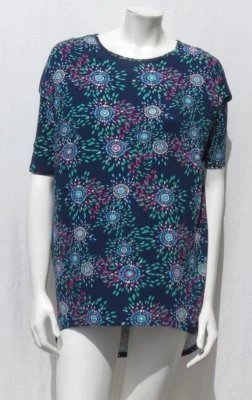 LULAROE Navy Blue Print Rayon Knit IRMA Tee Shirt Tunic Top sz XXS XS S 2 4 EUC - Image 1 of 4