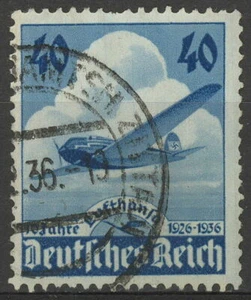 1936 German Stamp Mi 603 Sc 469 Fascism Heinkel Plane Lufthansa Airways Used - Picture 1 of 1