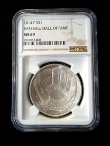 2014-p Baseball Hall Of Fame HOF US LIberty Silver $1 Coin Graded NGC MS69 - Picture 1 of 2