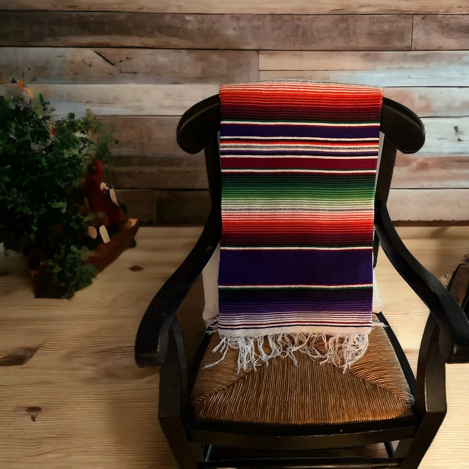 Mexican Serape Blanket with Assorted Bright Colors Tablecloth Party Decoration - Image 1 of 4