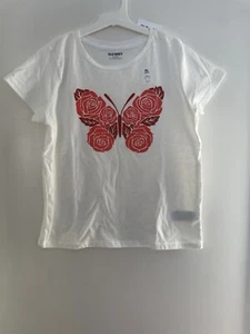 Old Navy Kids Girls Red Floral Butterfly Cotton Short Sleeve Shirt Sea Salt XL - Picture 1 of 3