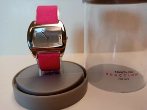 Kenneth Cole Reaction Women's Watch Silver Tone / Pink Leather Band Second 7-8" - Picture 1 of 12