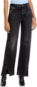 Free People Women's Black High Rise Straight Leg Button Fly Denim Jeans Size 30 - Picture 1 of 10