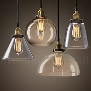 New Modern Vintage Industrial Retro Loft Glass Ceiling Lamp Shade Pendant Light - Picture 1 of 14