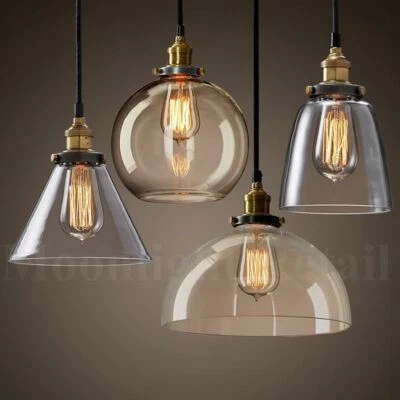 MOONLIGHT RETAIL New Modern Vintage Industrial Retro Loft Glass Ceiling Lamp Shade Pendant Light