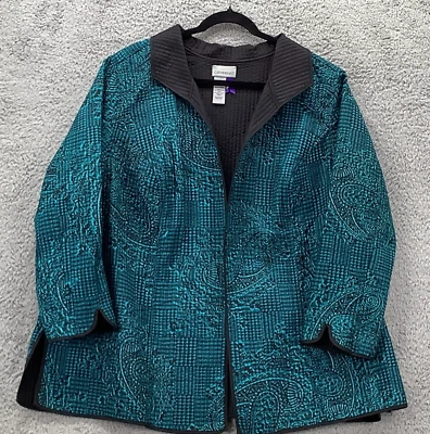 Catherines Cardigan Jacket Womens Petite 22/24WP Teal Black Open Front Dressy - Image 1 of 4