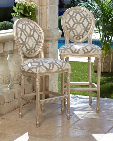 Fracture Silver Bar Stool Geometric Cream Gray Design in Outdoor Fabric SET of 3 Cover