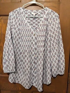 J.Jill paisley V neck button front blouse blue large - Picture 1 of 4