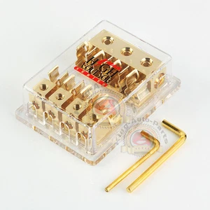 GOLD PLATED MONGOOSE 2-GANG AGU FUSE BLOCK THREE 4 GAUGE INPUT FOUR 8 GA OUTPUT - Picture 1 of 5