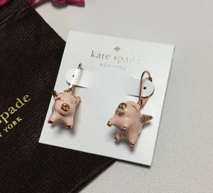 Kate Spade New York Rosegold Rosa Multi Imagination Schwein Ohrhänger Neu - Bild 1 von 12