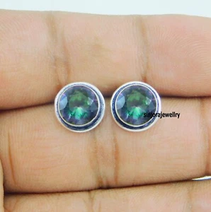 Mystic Topaz Gemstone 925 sterling silver handmade Stud Earrings - Picture 1 of 4