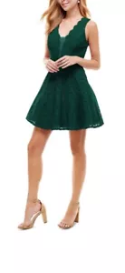 Womens Green Lace sequin Zip up Sleeveless Fit & Flare Dress Sz: 5 - Picture 1 of 8