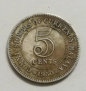 1950 Malaya 5 cents Coin King George VI Copper Nickel good grade Lot #4 - Picture 1 of 2