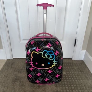 HELLO KITTY BLACK CARRY ON SUITCASE LUGGAGE ON WHEELS 15x12 HARD SHELL By Sanrio - Picture 1 of 12