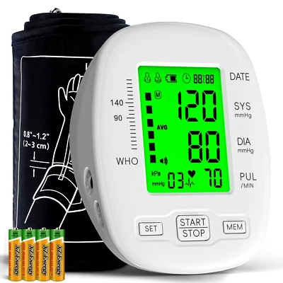 Tri-Color Backlight Upper Arm Blood Pressure Monitor BP Heart Rate Machine - Image 1 of 4