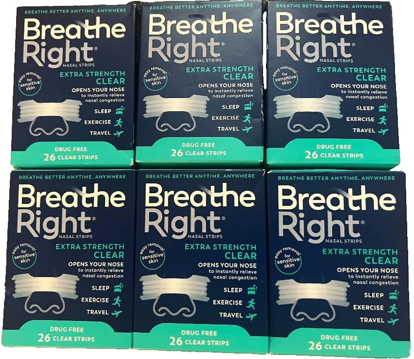 BREATHE RIGHT NASAL STRIPS, EXTRA STRENGTH CLEAR~SENSITIVE SKIN ( 156 CT 6 BOX ) - image 1 of 1