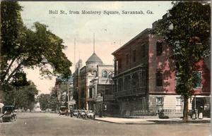 SAVANNAH, GEORGIA - BULL STREET FROM MONTEREY SQUARE - 1911 - POSTAL ANTIGUA - Imagen 1 de 2