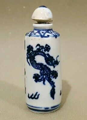Chinese Snuff Bottle, Blue And White Porcelain,dragons,vintage-antique • 99$
