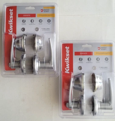 Lote 2 Kwikset Cromo Satinado Delta Llave Entrada Palanca Cerradura Puerta Cerrojo Combo Pack Foto 1 de 3