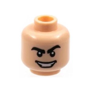LEGO - Minifig, Head - Black Thick Eyebrows, Left Raised w/ Sinister Smile - Picture 1 of 1