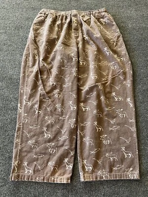 Calça lounge Sportsman’s masculina 2XL vintage para dormir marrom alce veado peixe botão AOP mosca - Imagem 1 de 4