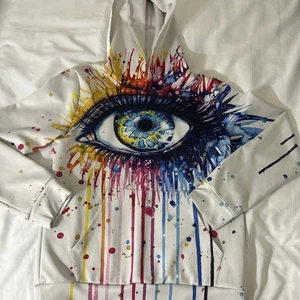 Newcosplay 3d Digital Printed Hoodie White Eye Paint Splatter Rainbow Size XL - Picture 1 of 9