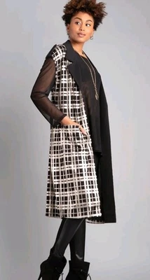 NWT Berek Plaid Foil Vest Gold/Silver Black Long Duster Jacket Women's XL  $150 - Image 1 of 4