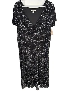 NUEVO CON ETIQUETAS DRESSBARN Vestido Midi Para Mujer Blanco y Negro Lunares Cintura Acanalada, Talla 16W - Imagen 1 de 20