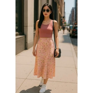 Emma James rosa Blumen Midirock Damengröße 10 A-Linie leicht fließend - Bild 1 von 6