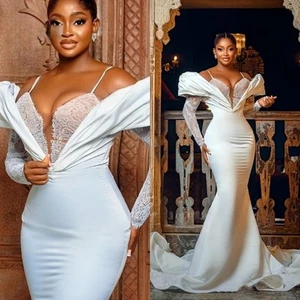 Sexy Vestido de Novia Sirena Fuera del Hombro Mangas Largas Encaje Apliques Vestido de Novia - Imagen 1 de 10