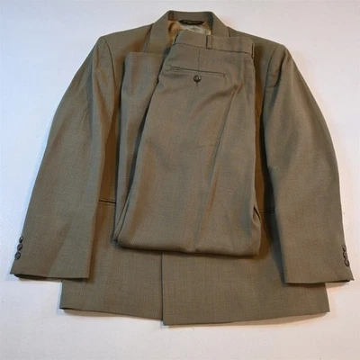 Vtg USA Made Double Breasted 38S 32x30 Tan Birdseye Wool Mens Jacket Pants Suit - Image 1 of 4