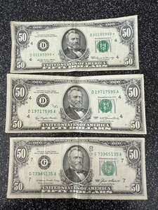 1969 1977 1985 Fifty Dollar Bills Lot, Federal Reserve Note, Circulated - Picture 1 of 5