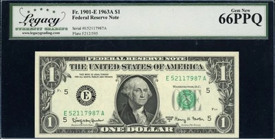 Fr. 1901-E (EA Block) 1963A $1 Richmond Federal Reserve Note Legacy Gem New 66 - Image 1 of 2