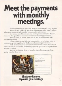 Army Reserve 1972 Original Print Ad Monthly Meetings Motorcycle Promo - Picture 1 of 1