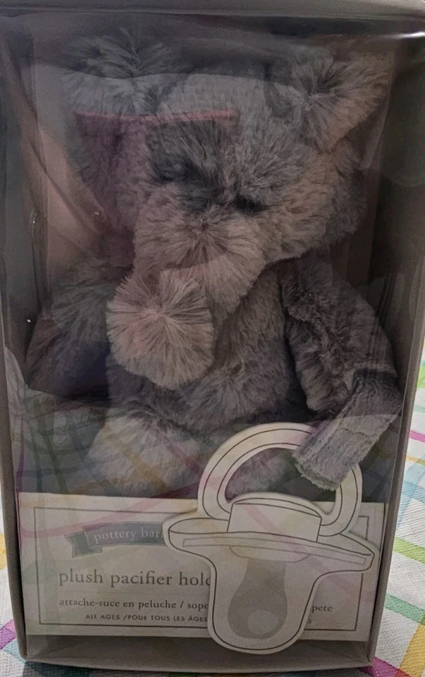Pottery Barn Kids Baby Plush  gray elephant Pacifier Holder 6" NEW NWT baby - Image 1 of 4