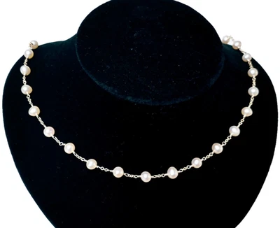 Lily Rachel Sterling Silver w 5mm Fresh Water Pearl Choker Necklace 17"- Estate - Image 1 of 4