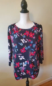 Style & Co Women’s XL Prima Cotton Top 3/4 Sleeve Boat Neck Soft Floral Black - Picture 1 of 14