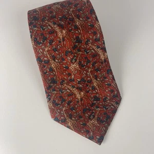 Vintage Burberry’s Of London Red Silk Tie “Giraffes”  W 3.75" L 60" - Picture 1 of 5