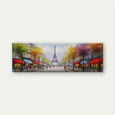 Panoramic Parisian Street with Eiffel Tower Canvas Print Wall Art Home Decor - Image 1 of 4