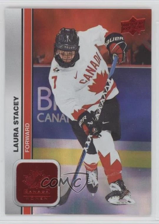 2023 Team Canada Juniors Women's WC Red Patterned Foilboard Laura Stacey #52 - Image 1 of 2