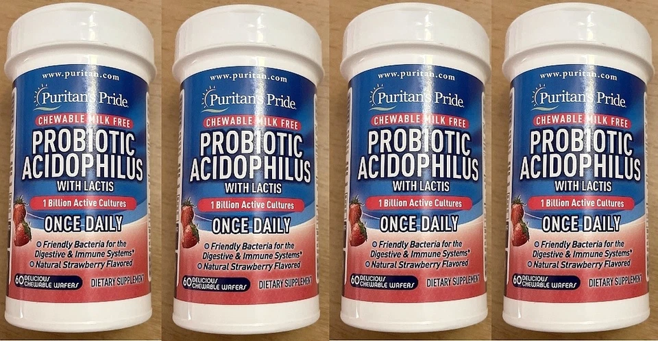 Chewable Probiotic Acidophilus Lactis Lactobacillus Strawberry Supplement 60ct