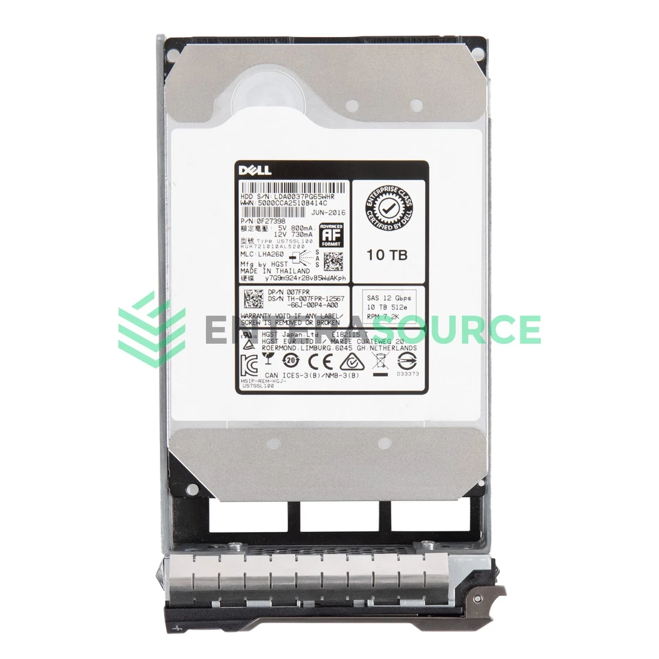 Dell 07FPR 10TB 7.2K NL SAS 3.5" 12Gbps ISE Hard Drive | HGST HUH721010AL5200 - Image 1 of 1