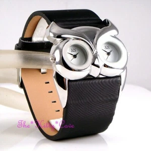 Étourdissant Argent Hibou Oiseau Hod Double Multi Blanc Cadran Monde Temp Montre - Imagen 1 de 4