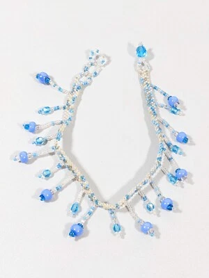 Pulsera tobillera artesanal azul claro gris con cuentas de vidrio 10 pulgadas Foto 1 de 4