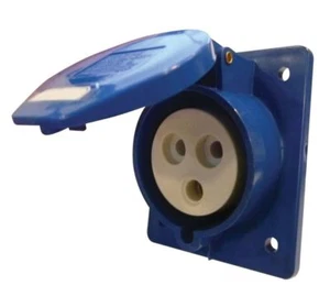 230 voltios azul 32 amperios 3 contactos alta corriente en ángulo OUTLET montaje en panel E302BF - Imagen 1 de 3